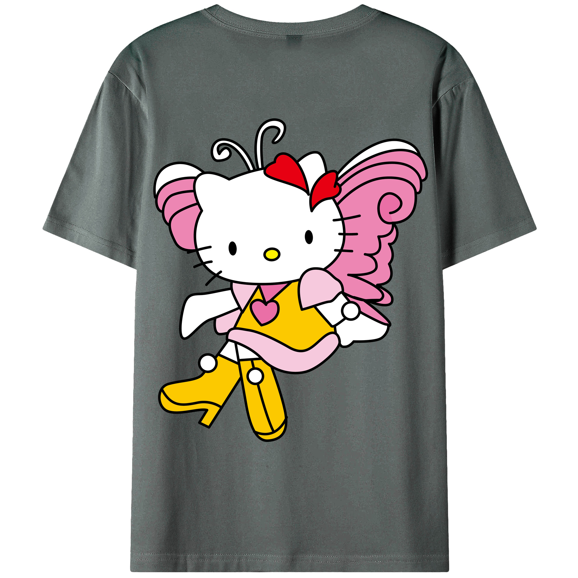 （画像用） Hello Kitty ハローキティ 綿100％ メンズ半袖Tシャツ（バックプリント） 通気性